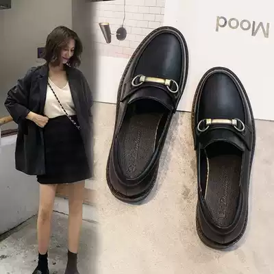 Le Fu shoes female English style small leather shoes thick heel middle heel bag shoes Net red Japanese series jk a pedal soft leather Korean version of all