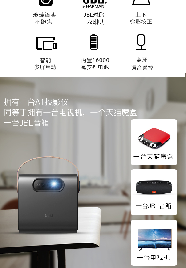 Tmall ma thuật màn hình A1 máy chiếu gia đình WiFi không dây rạp hát tại nhà máy chiếu thông minh Tmall ma thuật đầu tư di động HD 1080P mini phòng ngủ văn phòng điện thoại di động