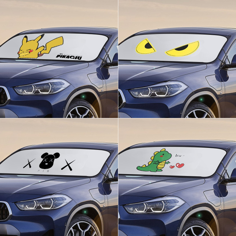 Summer Car Shading Shield Sunscreen Shield Front Windshield Visor Cartoon Summer In-car Curtain Light Barrier