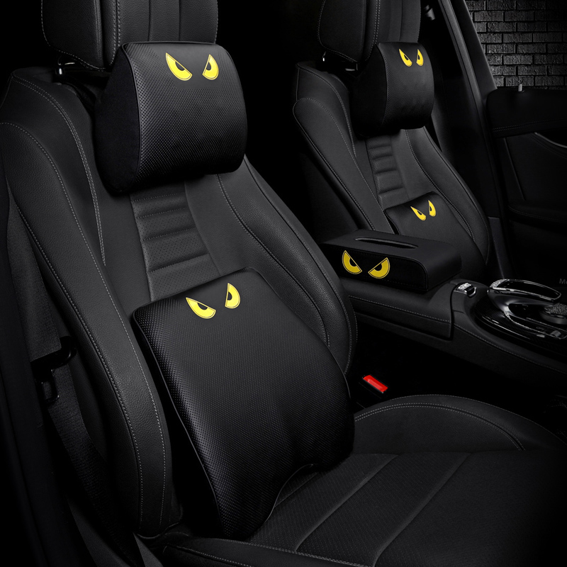 Four Seasons Leather Car Seat Neck Pillow Cute Cartoon Car Memory Foam Leather Head Pillow Waist Pillow Pillow