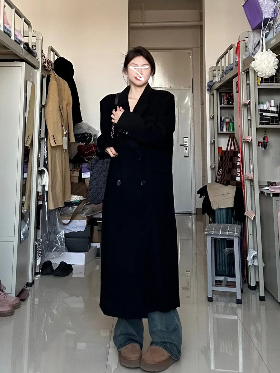 Advanced senses black fur coat woman 2023 autumn winter new small sub in the middle of the right shoulder suit Son Coat-Taobao
