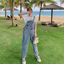 Masisi Microweight Big code Weight Reduction Cowboy Back Belt Pants Woman Spring Loose Straight Barrel Broadlegged Pants Fat Mm Conspicuy Pants