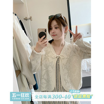 Masisi Micro Fat Mm Hollowed-out Knit Cardigan Jacket Woman Spring Big Code Loose Color design Sensation Casual Blouse