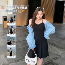 Masisi micro fat big code 100 plexor with dress high level sensation woman early spring fat mm black conspicuated sleeveless dress