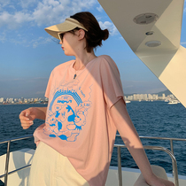 Masisi micro fat big code fat mm pure cotton printed short sleeve t-shirt female spring summer loose display slim 100 lap short