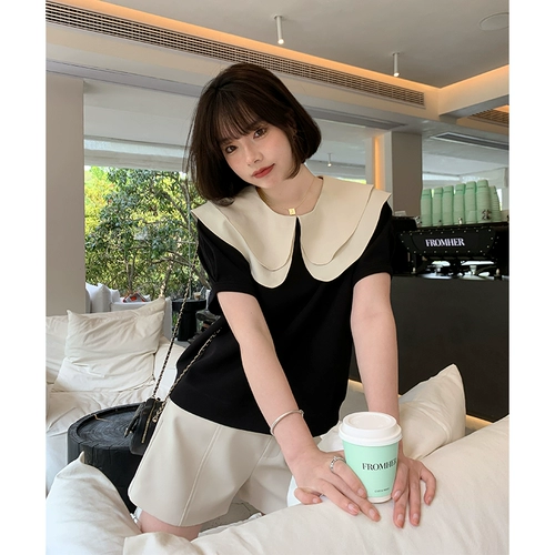 马西西 Кукла для отдыха, дизайнерская футболка с коротким рукавом, кукольный воротник, свободный крой, тренд сезона