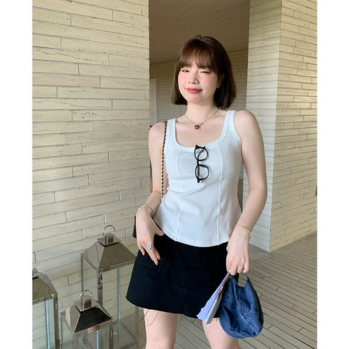 马西西 Базовый весенний топ с чашечками, приталенный корсет, футболка без рукавов, высокий воротник, размер