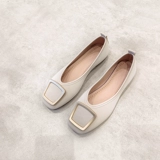 2024 Spring Flat Seale Seale Square Single обувь для женской мелкой рта мягкая подошва удобная бабушка обувь ретро металлические квадратные квадратные пуговицы бобы бобы