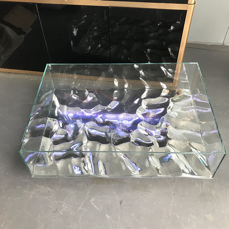 Internet celebrity style living room glass coffee table electroplating water ripple sofa matching tea table light luxury wave pattern baking lacquer square table