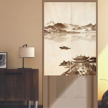 Door curtain fabric art Chinese ink landscape landscape partition curtain Bedroom kitchen toilet household curtain Free hole half curtain