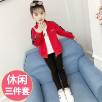 Childrens clothing new spring and autumn girls three-piece set fashionable foreign childrens leisure sports clothes