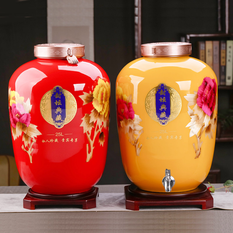 European-style high-grade wine jar household seal with faucet bubble bottle ceramic large wine jar 20 pounds 30 pounds 50 pounds