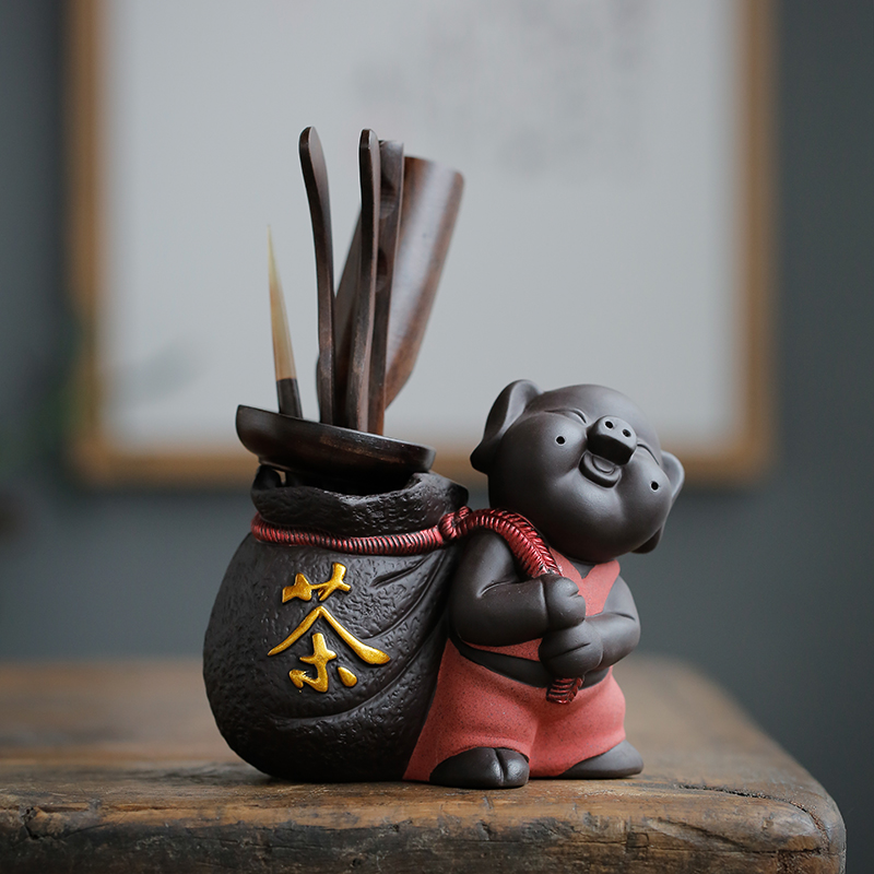 Tea set Spare parts Kung Fu six gentlemen suit Pig Purple Sand Tea pet ornaments Coarse Pottery Tea ceremony Tea needle Tea spoon Tea clip