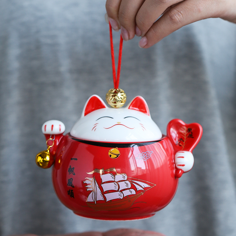 Property Cat Tea Leaf Jars Mini Trumpet Small ceramic Seal tank Travel convenient storage jar Deposit Tea Jar Gift Box Packaging