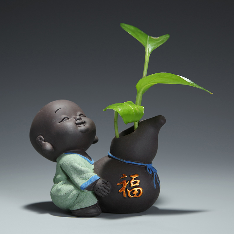 Tea pet can raise cute little monk Purple Sand tea pet ornaments Mini flowers Creative hydroponic flower arrangement decoration tea play