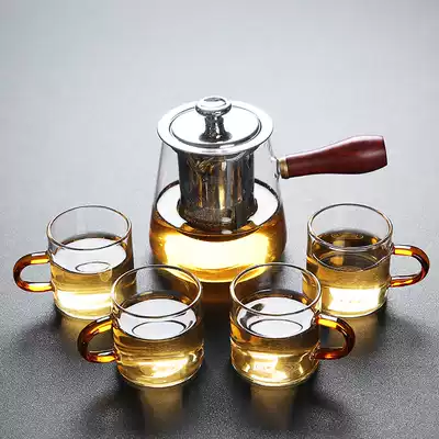 Junzhijia glass heat-resistant explosion-proof tea set set One pot four cups of tea set Square straight glass teapot tea set