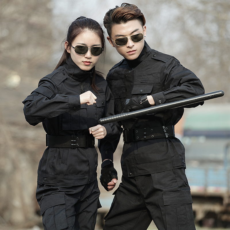 Black long-sleeved security training suit special forces summer camouflage uniform men and women combat uniforms security work clothes