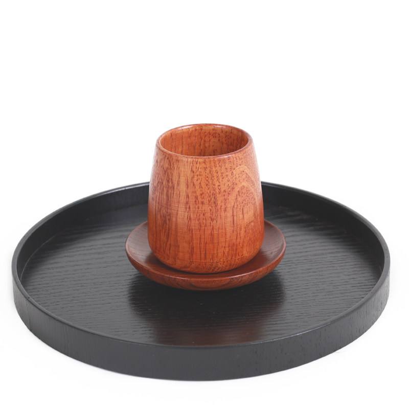 Japanese-style black round wooden tray retro red frosted fruit plate wedding plate Chinese-style toasting tea plate independent plate