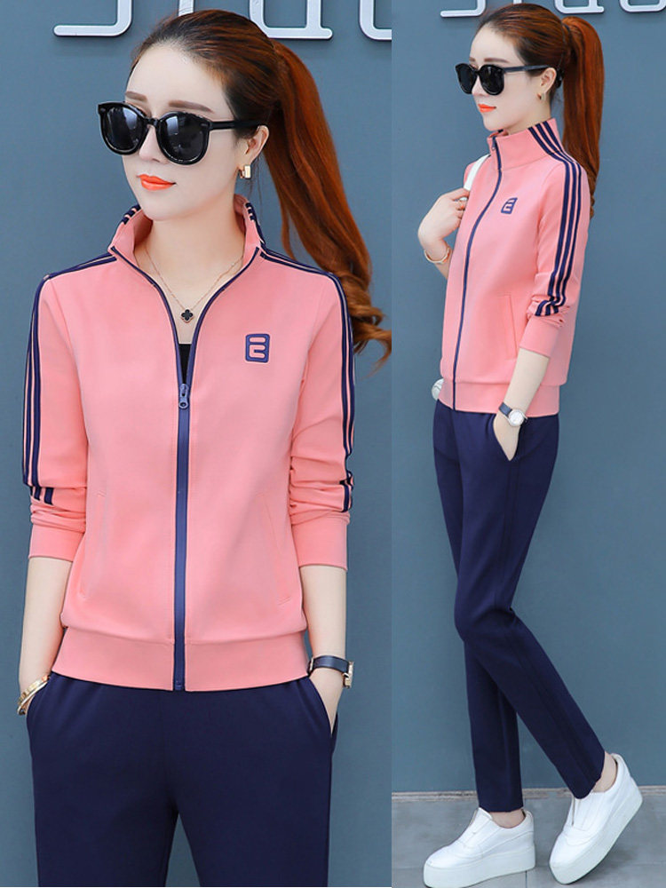 Large size sports suit women Spring and Autumn 2020 Spring and Autumn long sleeve thick cotton T two piece Korean Leisure running sportswear