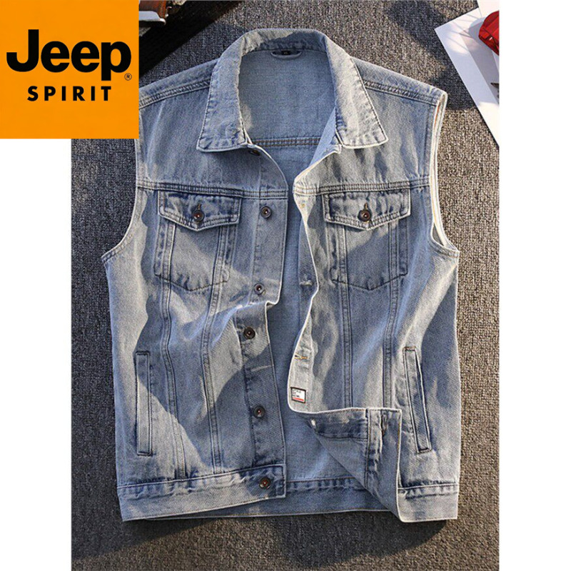 Jeep Jeep Spirit New Vintage Washed White Casual Denim Vest Men's Loose Washed Vest