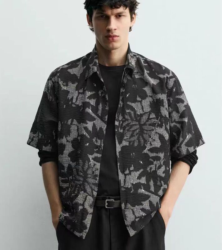 Za2026 Spring/Summer New Men's Clothing Loose Patchwork Printed Drape Short-Sleeve Shirt 4114500 800