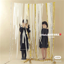 Merry Christmas gold silver white rain silk curtain crepe paper tassel flower stage background decoration