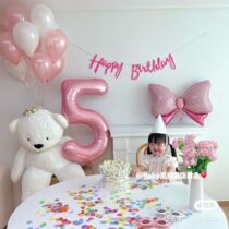 Pink digital balloon happy birthday letter pull flag pearlescent white Latex Ball bow aluminum film ball party decoration