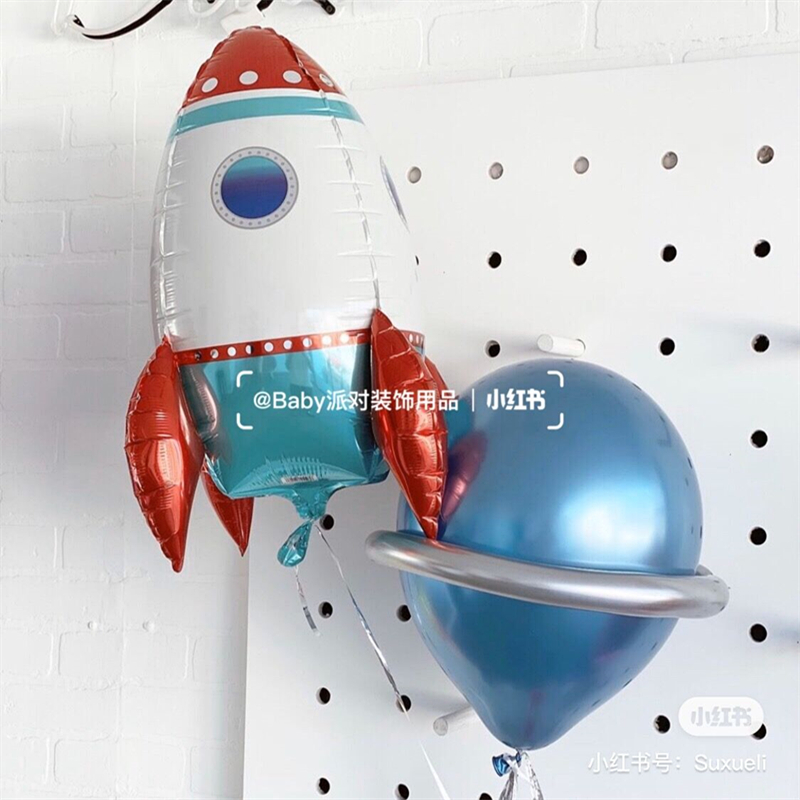 Birthday decoration rocket imported aluminum foil balloon for star sky science fiction theme layout cartoon aluminum film astronaut balloon