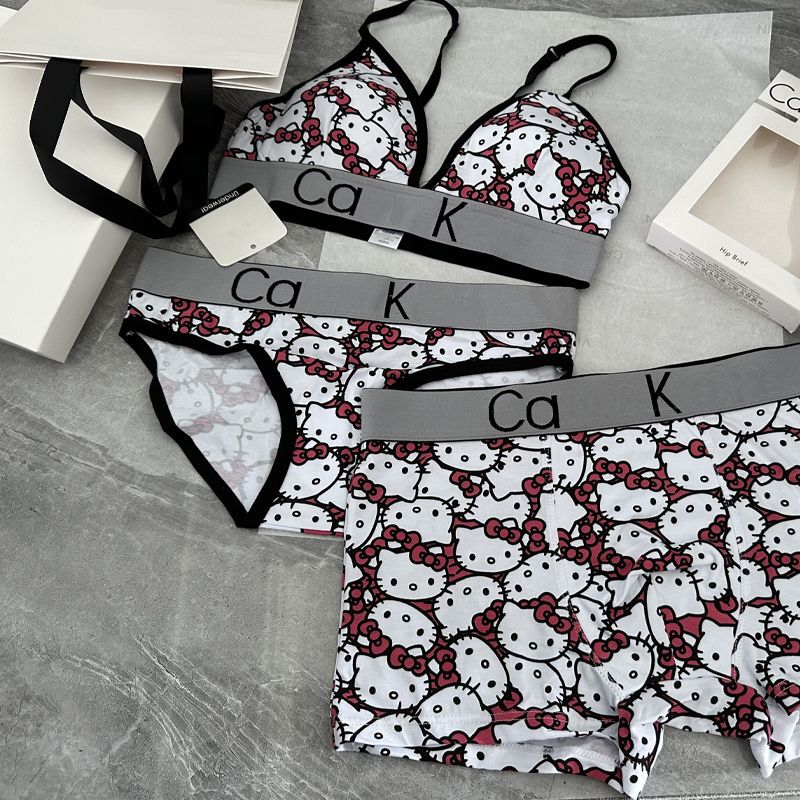 Hellokitty Underwear for Men, Couple Cartoon Underwear, Sexy and Comfortable Elastic Kt Cat Sports Bra Set