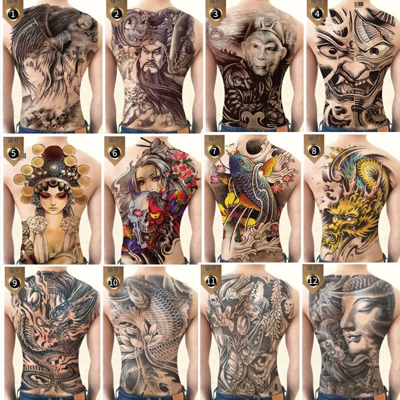 Full Back Tattoo Stickers Zhao Zilong Waterproof Long-Lasting Guan Gong Carp Black and White Amitabha Buddha Back Arm Tattoo Full Back Tattoo Stickers Zhao Zilong Waterproof Long-Lasting Guan Gong Carp Black and White Amitabha Buddha Back Arm Tattoo