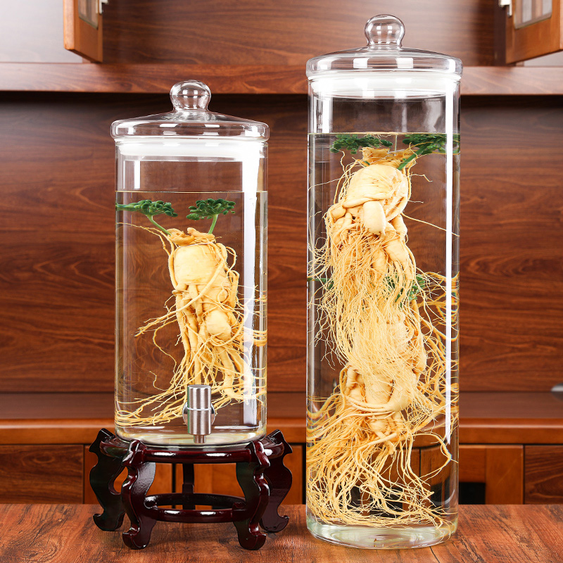 Food-grade glass wine bottle for household use of high-end ginseng medicinal materials, special wine glass bottle with faucet sealed container