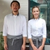 trà sữa nướng nồi nhà hàng waiter quần áo làm việc nóng thiết lập tùy chỉnh in biểu tượng nam và mùa hè nữ áo sơ mi trắng 