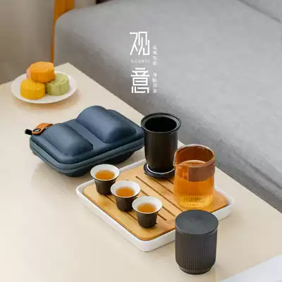 Jingyi Jingwei Glass Quick Guest Cup Ceramic A pot of three cups small set of simple portable travel kung fu tea set set