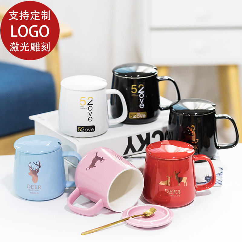 A Warm cup of 55 degrees thermostatic heating ceramic cup personalization mark cup with cover teaspoons of men and women home coffee cup