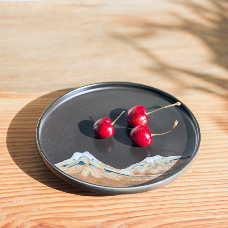 The landscape hidden mountain plate of jingdezhen under The high temperature ceramic glaze color food dish of cups and saucers pot of tea tray