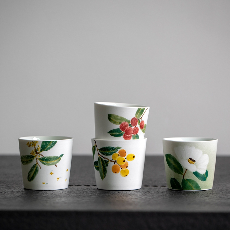 Landscape osmanthus loquat hand - made glass of jingdezhen ceramic cups household glass female male literary tableware restoring ancient ways is small