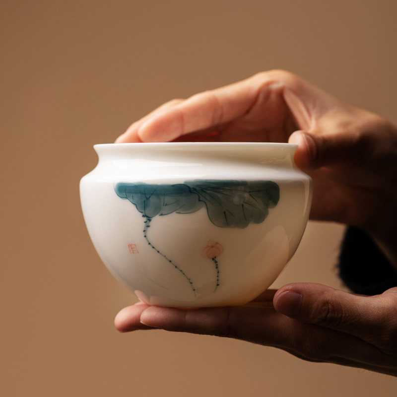 Slow-tone goat-fat jade hand-painted white porcelain small tea-washed ceramic minimalist single-cup water-wash cup Kung Fu Tea Road Accessories Jianshui