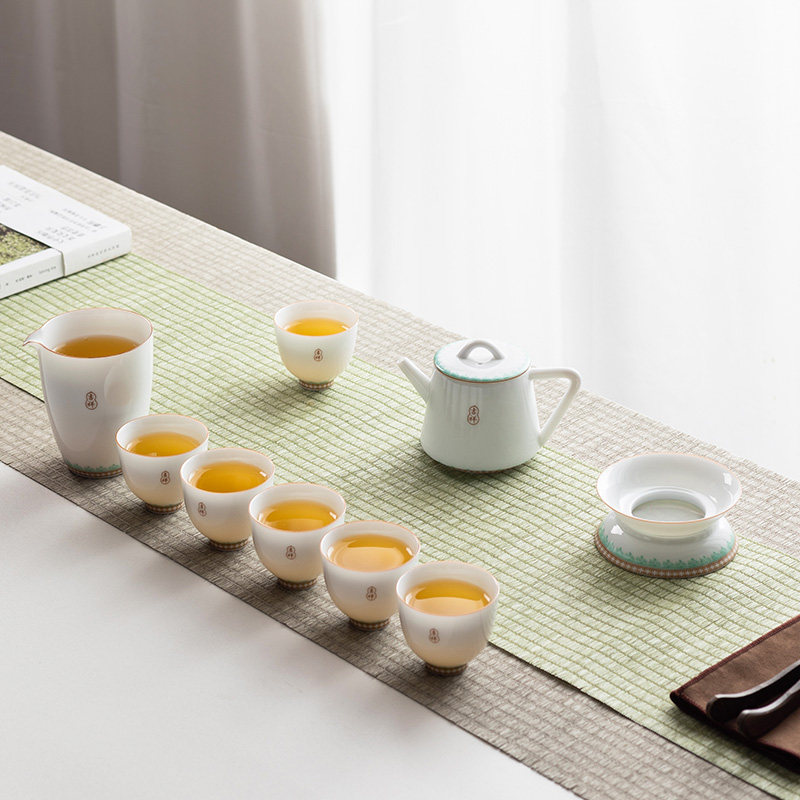Slow Tone White Porcelain Kongfu Tea Furniture Items Combination Suit Home Light Lavish Chinese High-end Minima Tea Tea Cup Tea Cup
