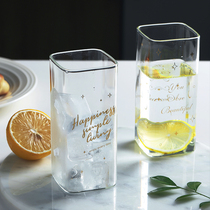 Creative Glass Goblet Individuality Trendy Juice Milk Tea Home Brief Summer Water glass Women with high borosilicate square