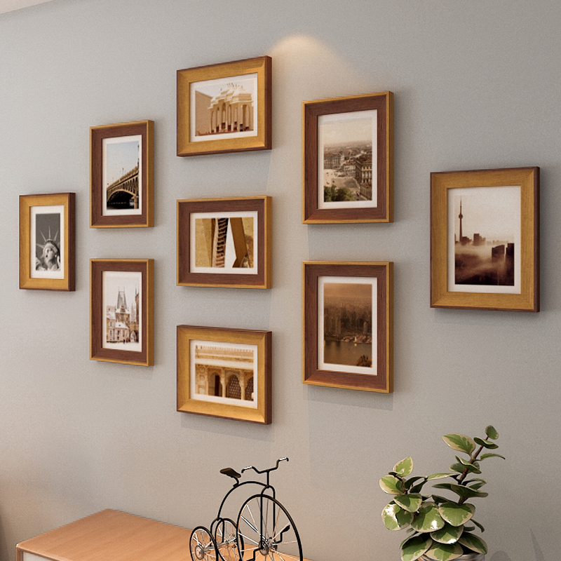 Nine-Grid Photo Wall Frame Hanging Combination Frame, No-Drill Photo Printing, Living Room Background Wall Decoration, 7inch Photos