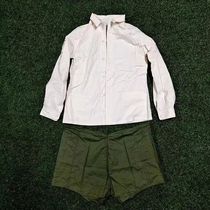 Vintage pure cotton womens shirt from the 1960s and 1970s white top and green bottom pure cotton coarse cloth liberation period original white shirt set