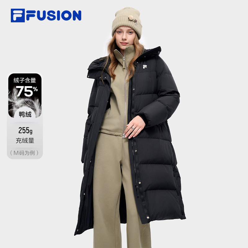 Fila Fusion Official Mid-Length down Jacket for Women, Winter Women's Windproof Casual Warm Jacket