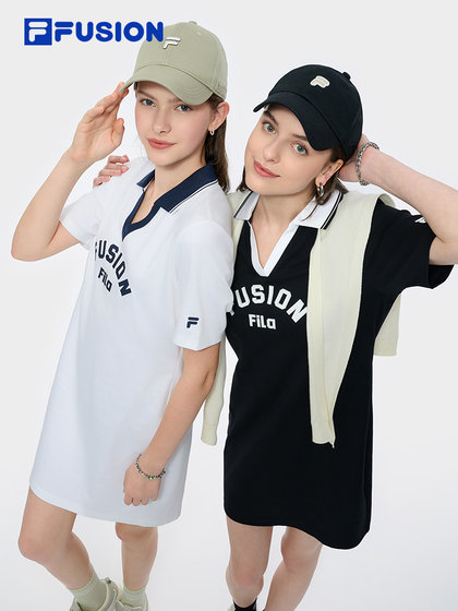 Fila Fusion 여성용 니트 드레스 2025 여름 새 캐주얼 V- 넥 단축 드레스