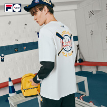 FILA FUSION tide brand official long-sleeved T-shirt mens 2021 spring new fake two-piece trend stitching sleeve T-shirt