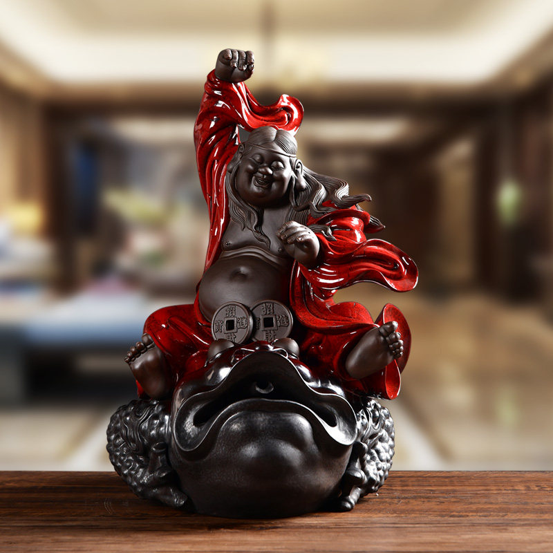 Ink-dyed and fragrant strokes of the property Nafu Liuhai Opera Golden Toad Porcelain Purple Sand Pendulum of the Sea Toad Property God Like the Statue of Buddha