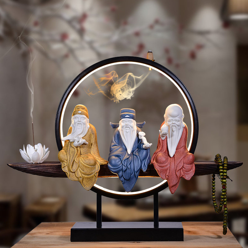 Ink dyeing liuxiang Chinese ceramic Fulu Shou Samsung God of Wealth craft ornament opening old man birthday gifts