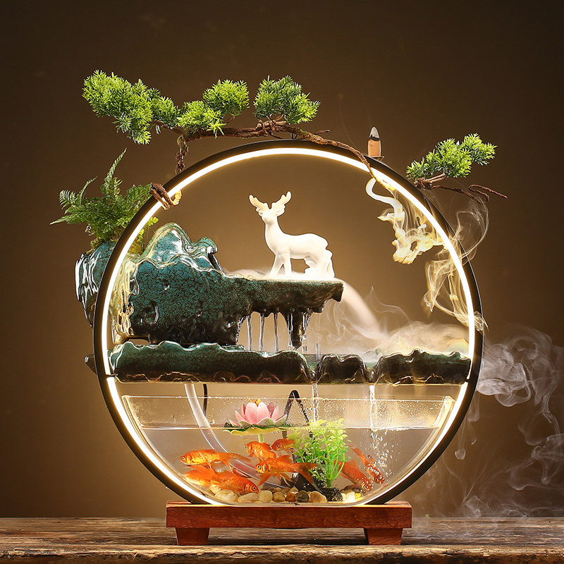 Chinese style water landscape circulating water humidifier Desktop fish tank Office living room creative decoration Opening gift