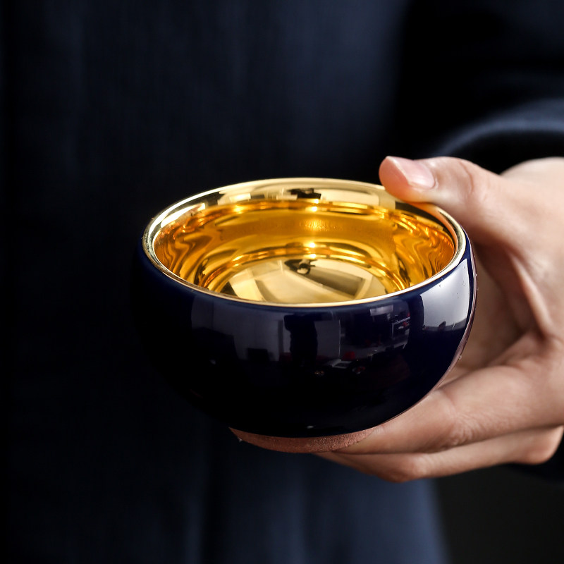 Ink-dyed Remain King Shun Artisanal Raw Mine Gold Leaf 24K Gold Golden Cup Master Cups of Tea Tea Cup Single Cup Tea Bowl