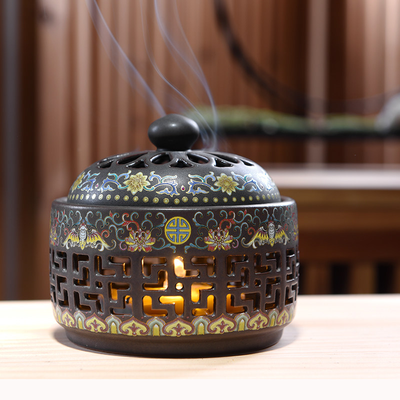 Ceramic imitation ancient incense stove Home Indoor purifying air Tea Road Home Tea Road Honolulu Incense Burner for Buddhist Incense Smoke Stove