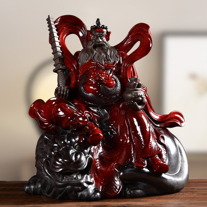 Ink-dyeing and fragrant martial arts god Zhao Gong Ming ride a tiger like the Ceramics Statue Purple Sand to worship the Lord of the Gods and the Lord of the Lord.